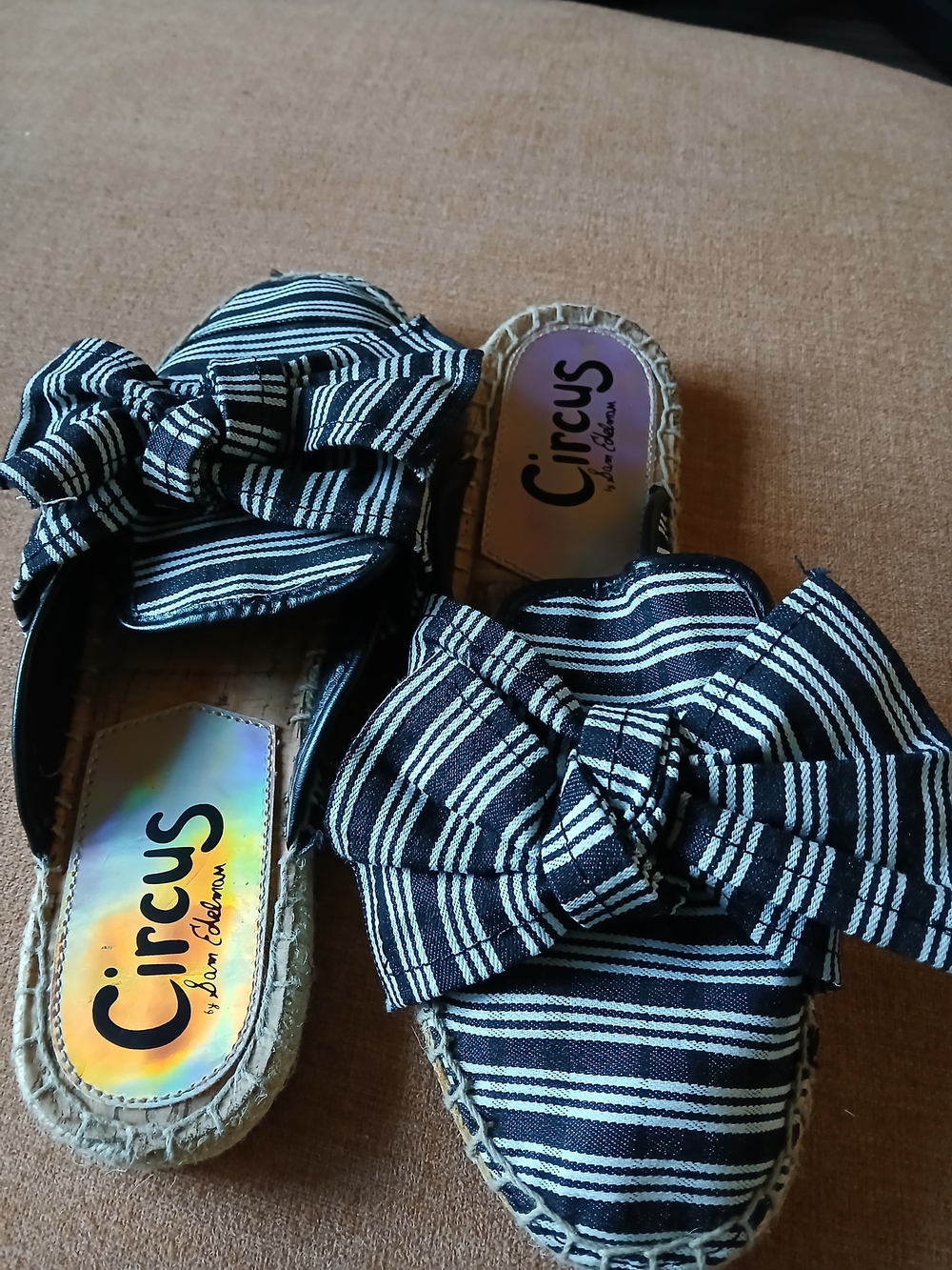 Circus by Sam Edelman Striped Bow Espadrille Slides - Navy & White